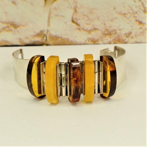 RARE BALTIC AMBER STERLING BRACELET By GLIWINSKI - Picture 7 of 16